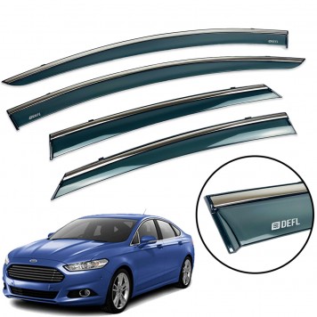 Дефлектори вікон Ford Fusion USA 2014-2020 з нерж. хром полоскою